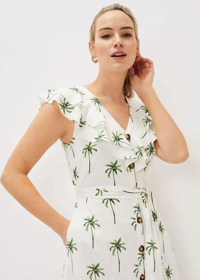 Phase Eight Jamilla Palm Print Midi Dress Ivorygreen Women Dresses