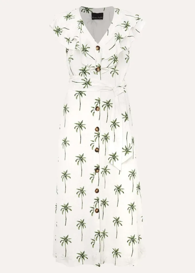 Phase Eight Jamilla Palm Print Midi Dress Ivorygreen Women Dresses