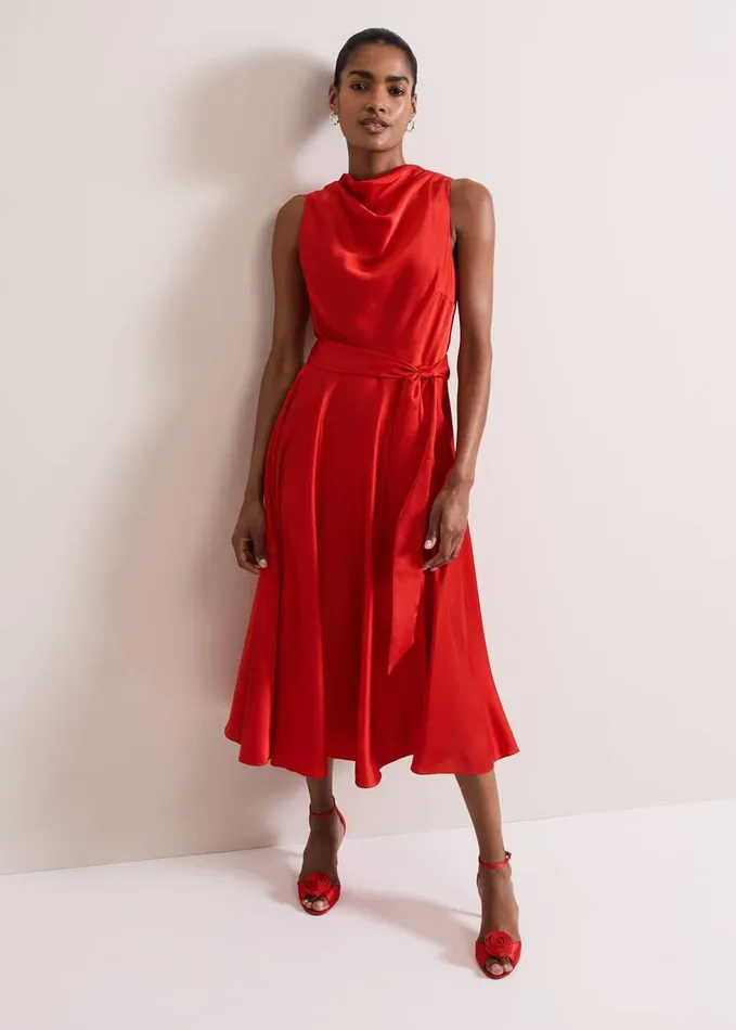 Phase Eight Jasleen Red Satin Dress Red Women Dresses