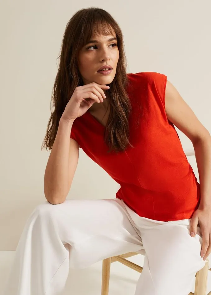 Phase Eight Jenny V Neck Ruched Top Red Women Tops and TShirts
