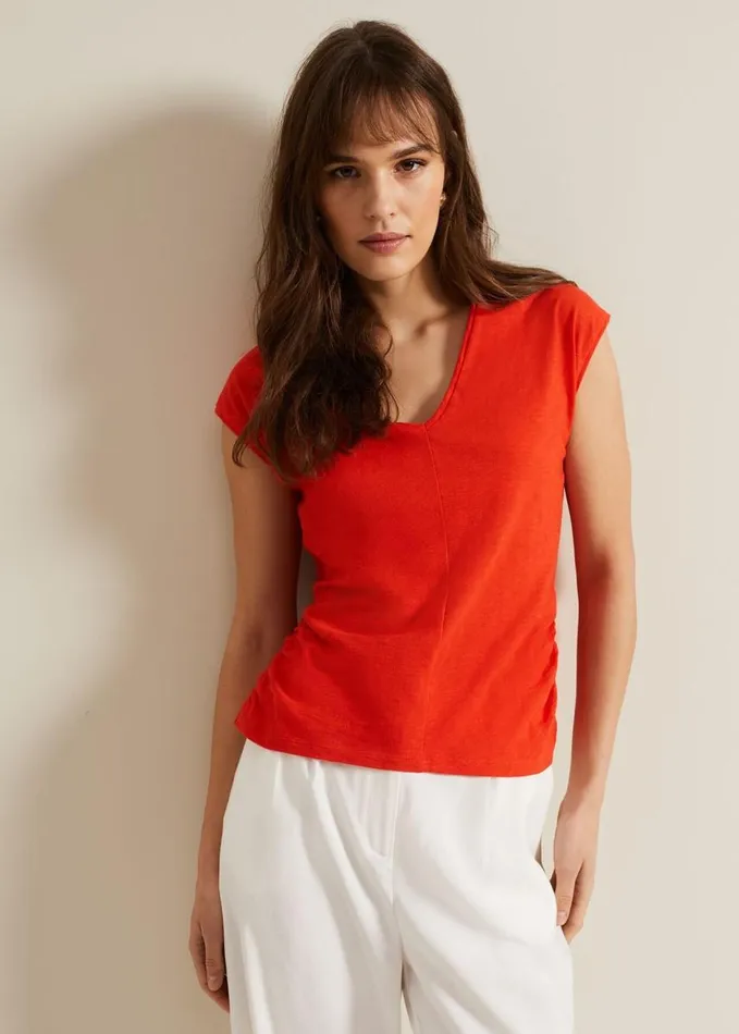 Phase Eight Jenny V Neck Ruched Top Red Women Tops and TShirts