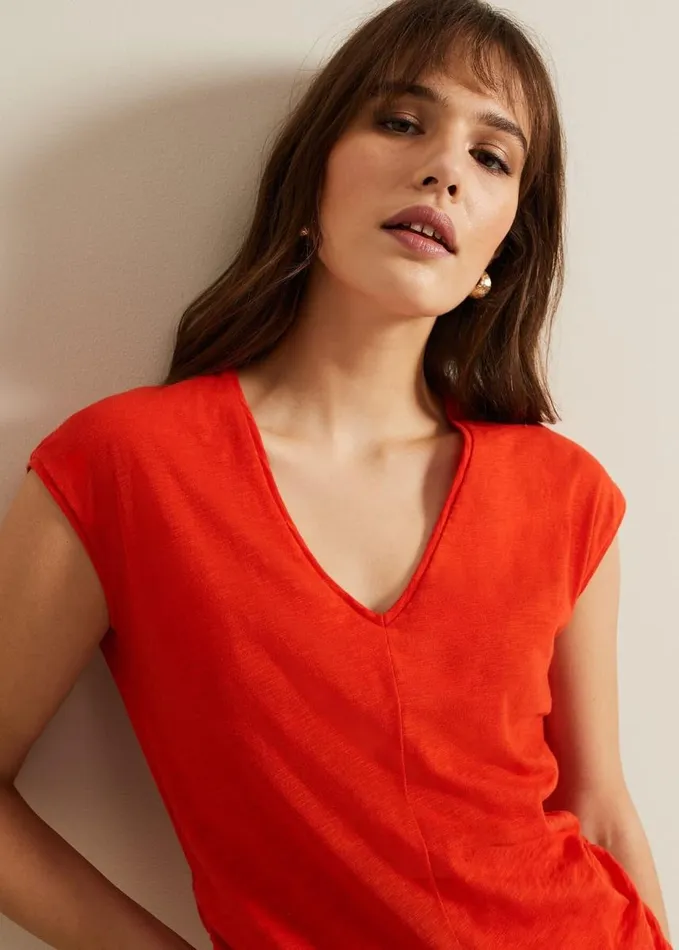 Phase Eight Jenny V Neck Ruched Top Red Women Tops and TShirts