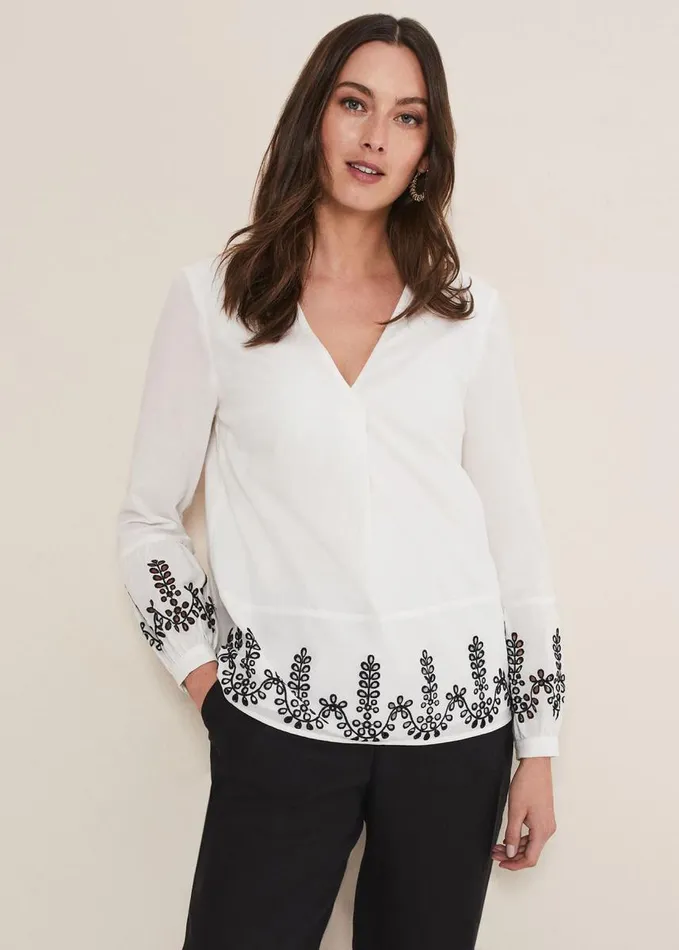 Phase Eight Joselyn Broderie Detailed Blouse White Women Shirts and Blouses