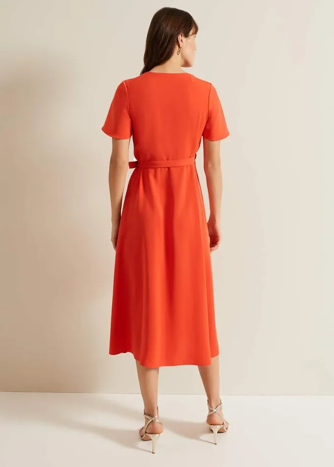 Phase Eight Julissa Ruffle Wrap Midi Dress Vermillion Women Dresses