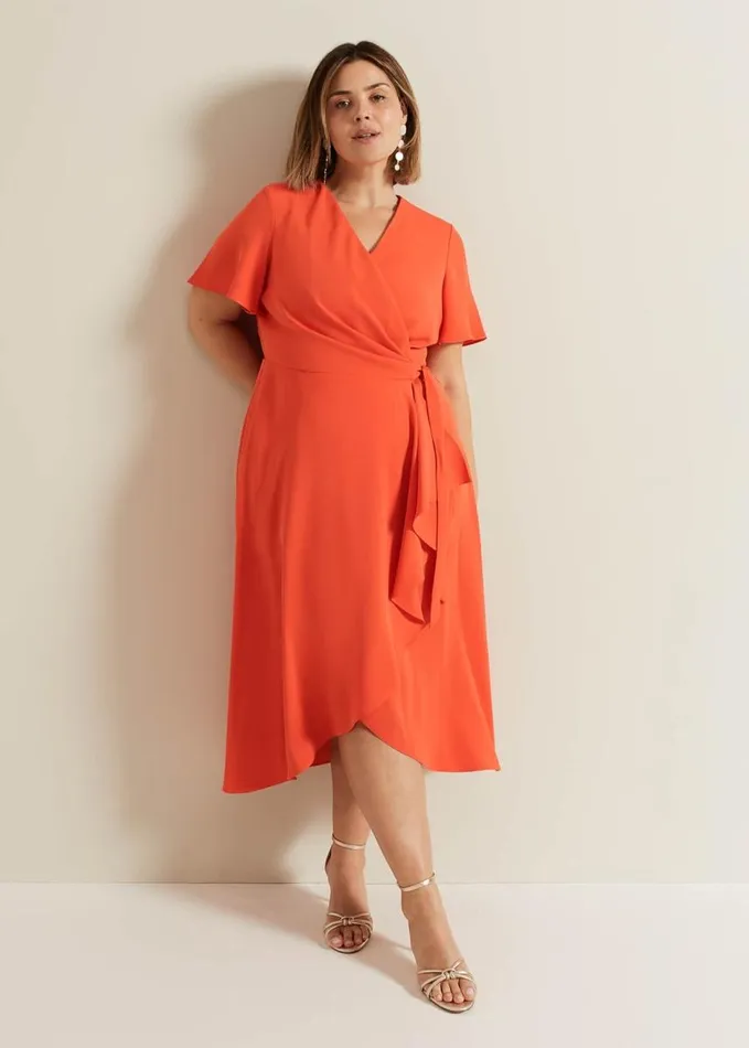 Phase Eight Julissa Ruffle Wrap Midi Dress Vermillion Women Dresses