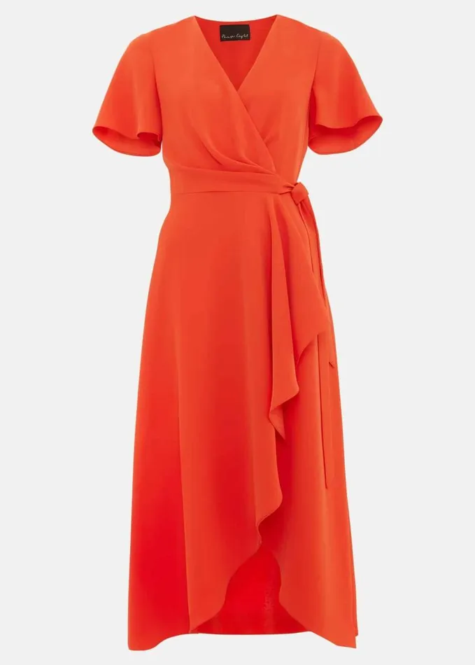 Phase Eight Julissa Ruffle Wrap Midi Dress Vermillion Women Dresses