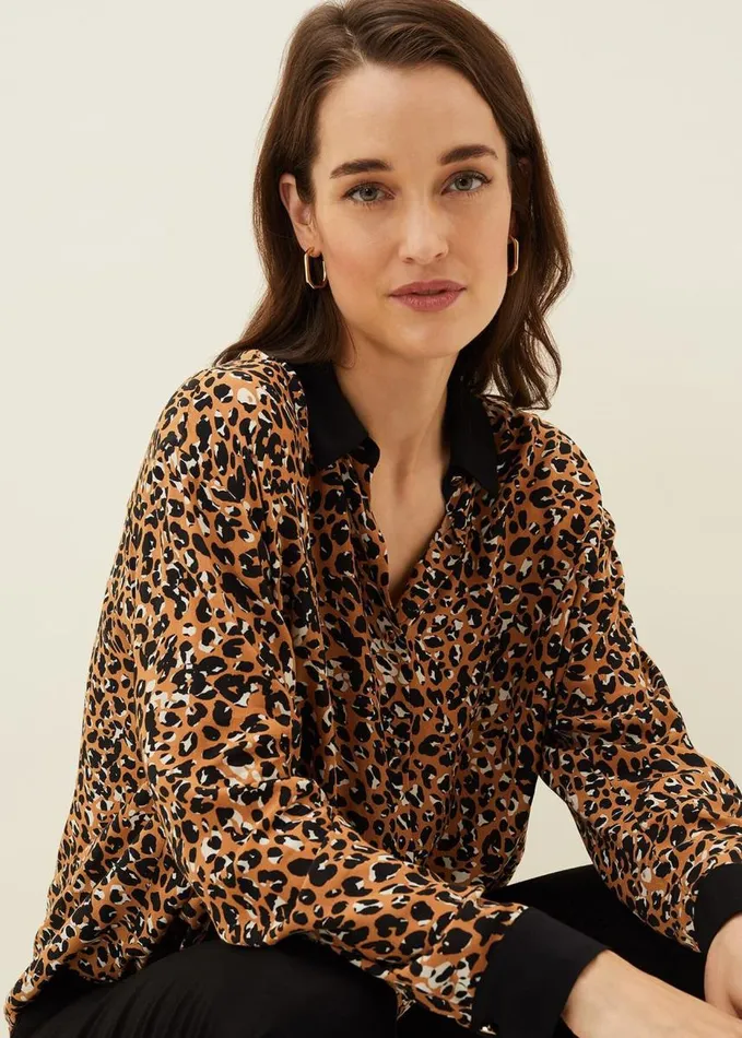 Phase Eight Kaelie Leopard Twist Front Blouse Blackmulti Women Shirts and Blouses