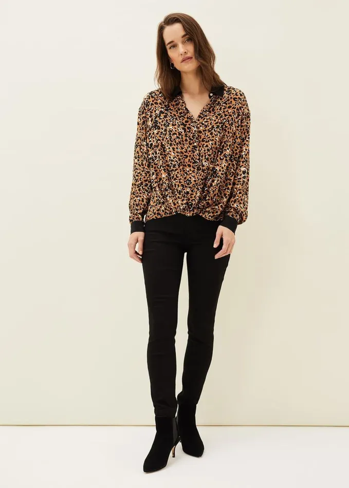 Phase Eight Kaelie Leopard Twist Front Blouse Blackmulti Women Shirts and Blouses