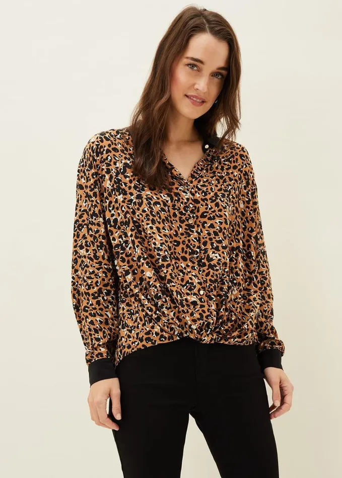 Phase Eight Kaelie Leopard Twist Front Blouse Blackmulti Women Shirts and Blouses