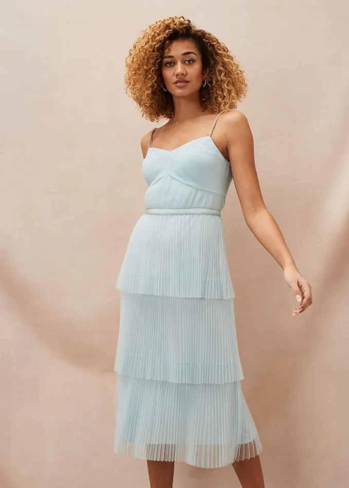 Phase Eight Kaia Pleated Tulle Midi Dress Eau De Nil Women Dresses