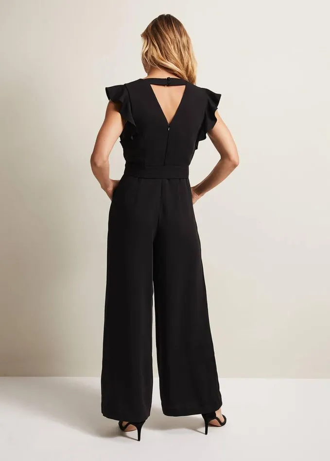 Phase Eight Kallie Ruffled Wide Leg Jumpsuit Black Women Dresses
