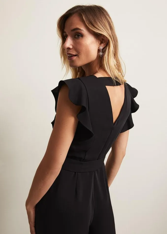Phase Eight Kallie Ruffled Wide Leg Jumpsuit Black Women Dresses