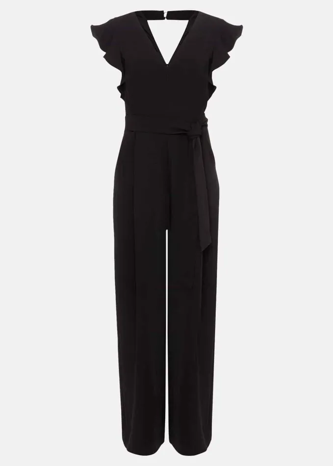 Phase Eight Kallie Ruffled Wide Leg Jumpsuit Black Women Dresses