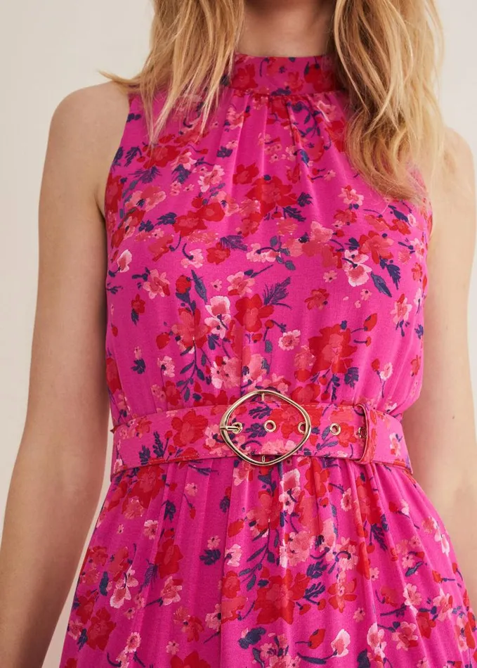 Phase Eight Kara Floral Tiered Maxi Dress Neon Pink Women Dresses