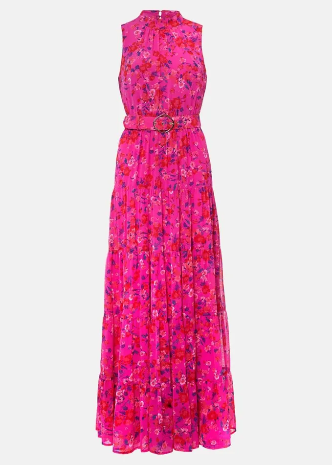 Phase Eight Kara Floral Tiered Maxi Dress Neon Pink Women Dresses