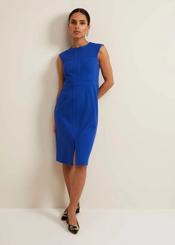 Phase Eight Karmie Ponte Fitted Pencil Dress Petite Blue Women Dresses