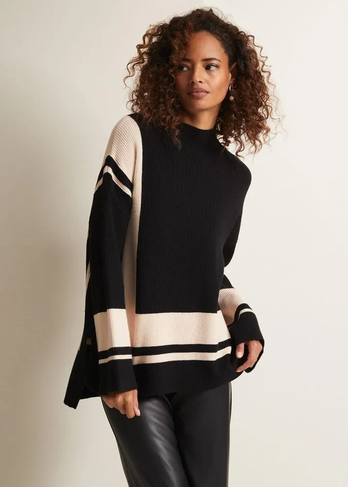 Phase Eight Kayleigh Striped Chunky Knit Jumper Blackputty Women Knitwear