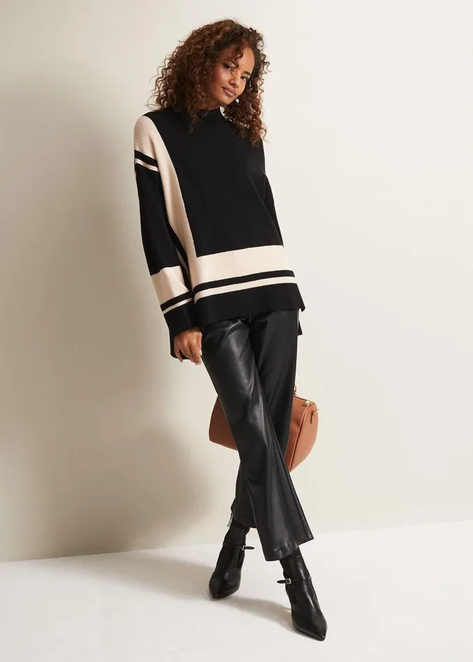 Phase Eight Kayleigh Striped Chunky Knit Jumper Blackputty Women Knitwear