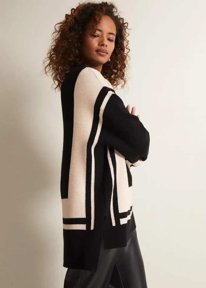 Phase Eight Kayleigh Striped Chunky Knit Jumper Blackputty Women Knitwear