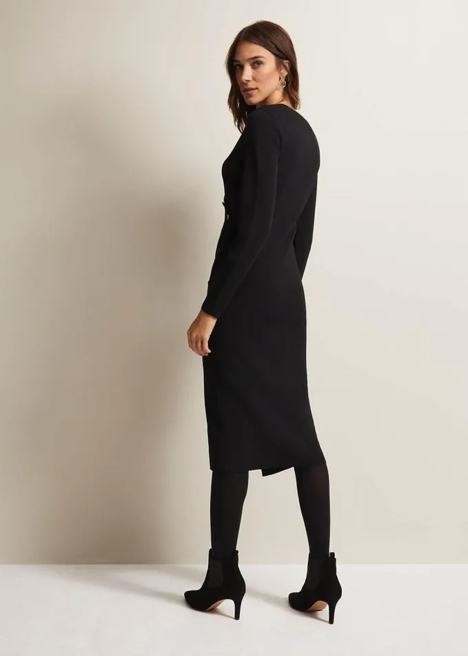 Phase Eight Kellia Black Knitted Midi Dress Black Women Dresses