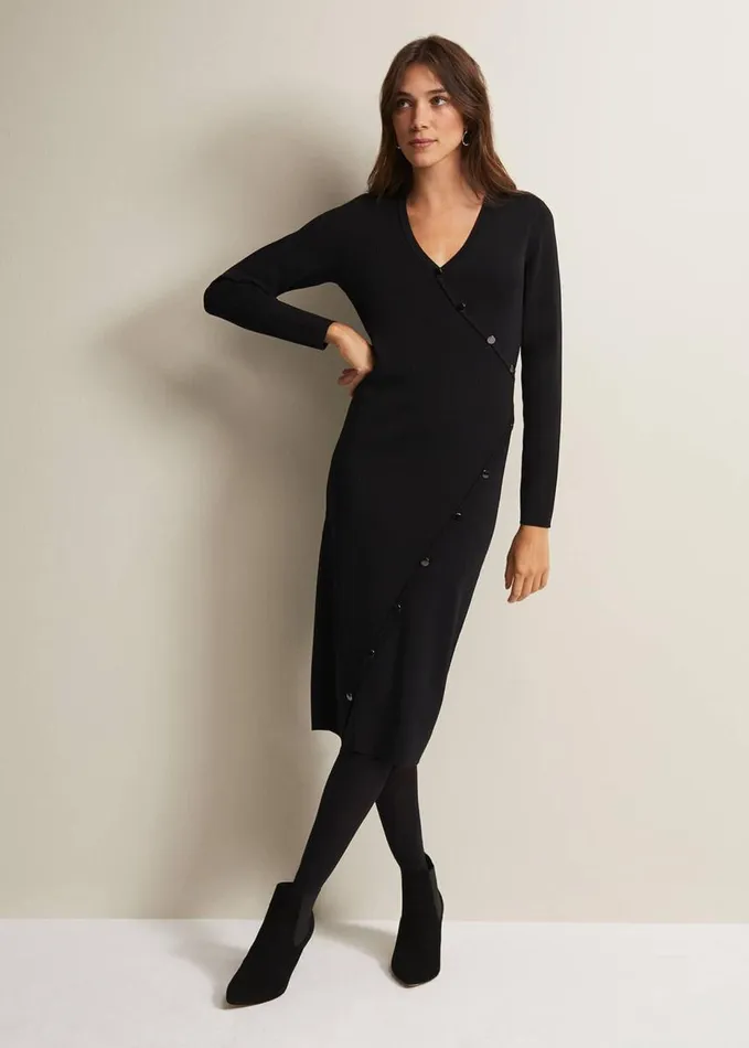 Phase Eight Kellia Black Knitted Midi Dress Black Women Dresses