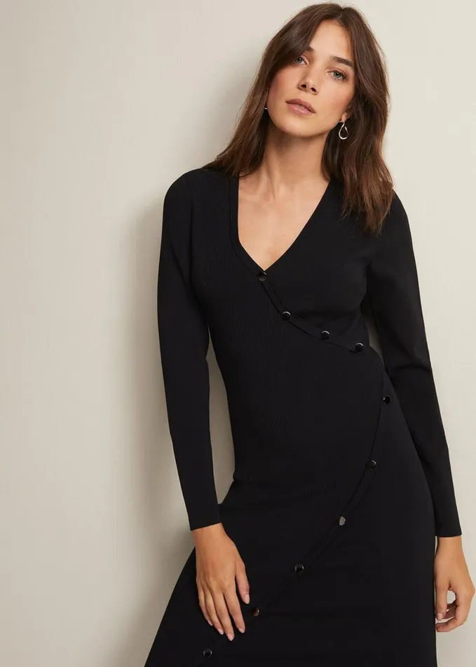 Phase Eight Kellia Black Knitted Midi Dress Black Women Dresses