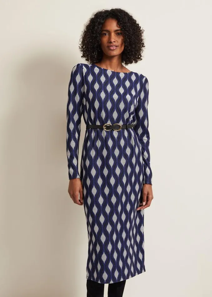 Phase Eight Kelly Geo Midi Shift Dress Blue Women Dresses