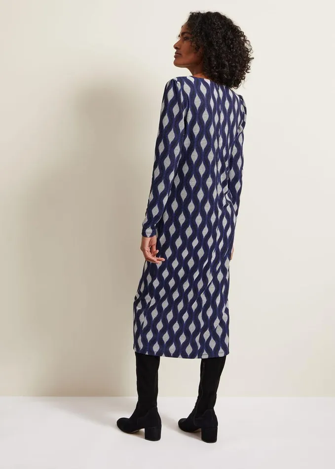 Phase Eight Kelly Geo Midi Shift Dress Blue Women Dresses