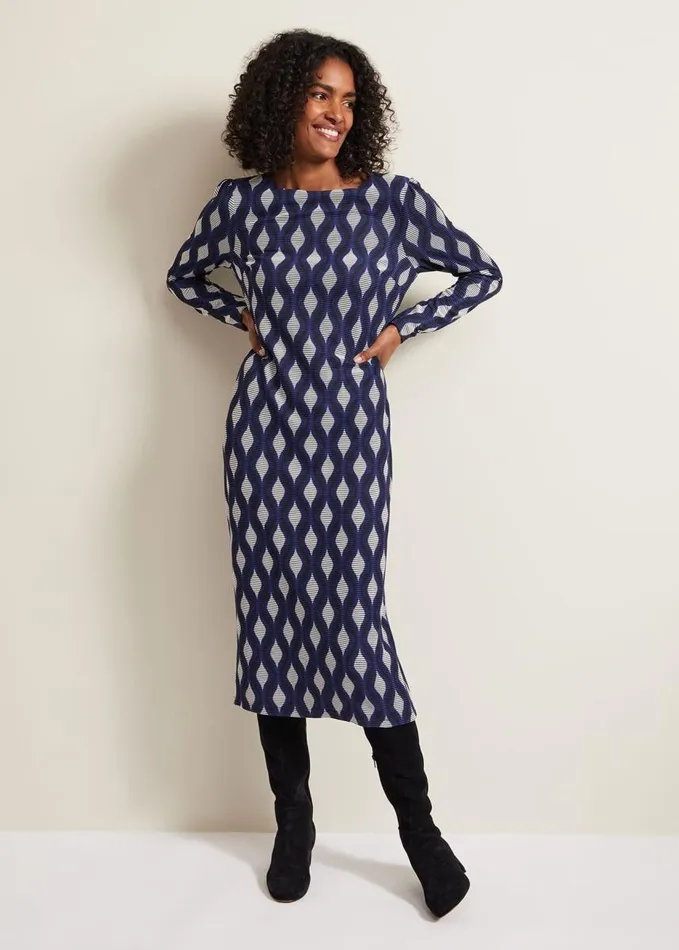 Phase Eight Kelly Geo Midi Shift Dress Blue Women Dresses