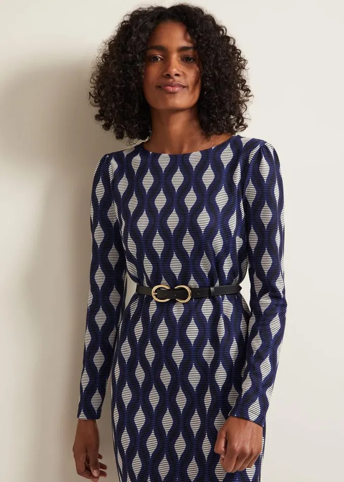 Phase Eight Kelly Geo Midi Shift Dress Blue Women Dresses
