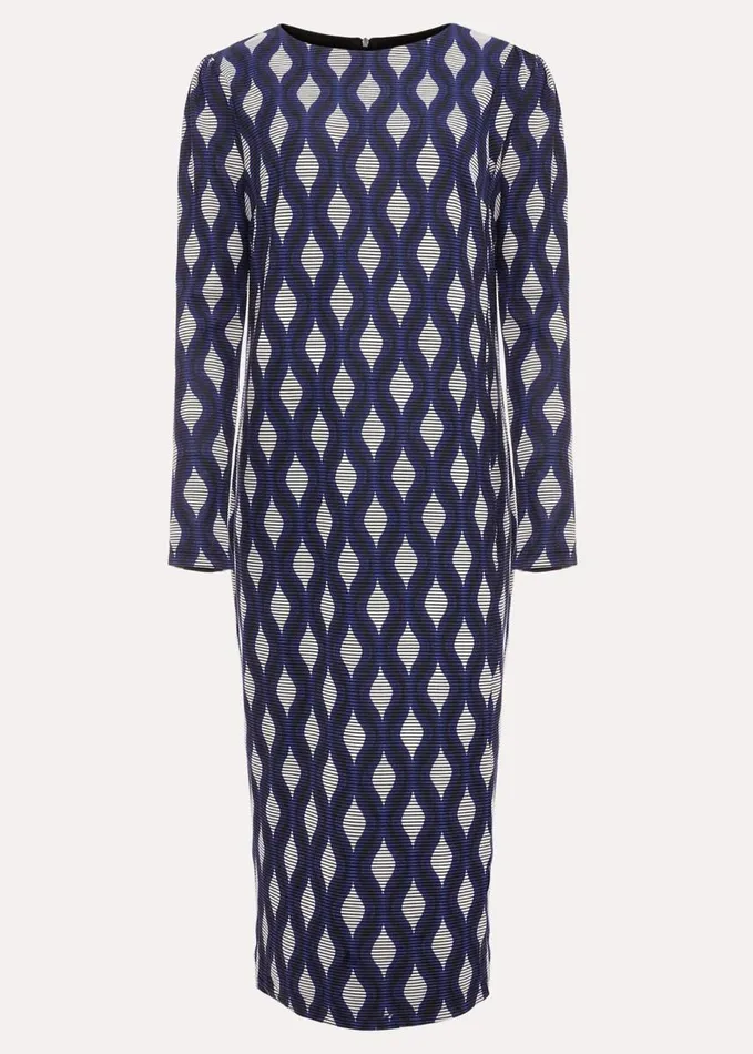 Phase Eight Kelly Geo Midi Shift Dress Blue Women Dresses