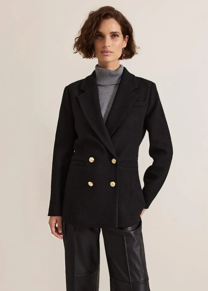 Phase Eight Kiana Boucle Longline Blazer Black Women Coats