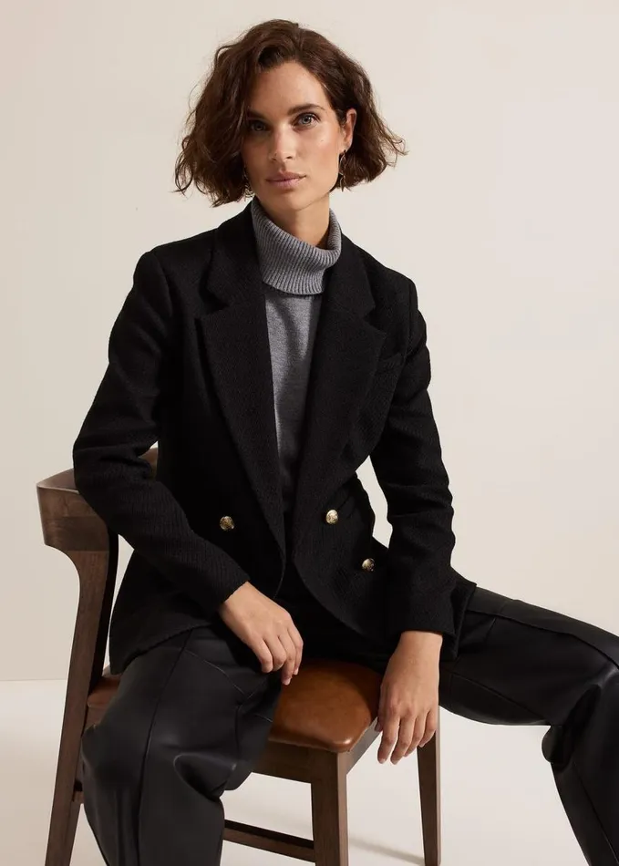 Phase Eight Kiana Boucle Longline Blazer Black Women Coats