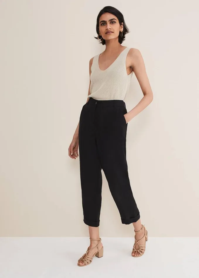 Phase Eight Klarra Black Linen Tapered Trousers Black Women Trousers