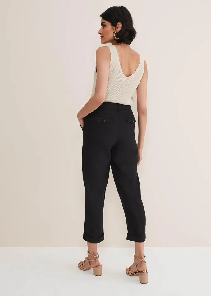 Phase Eight Klarra Black Linen Tapered Trousers Black Women Trousers