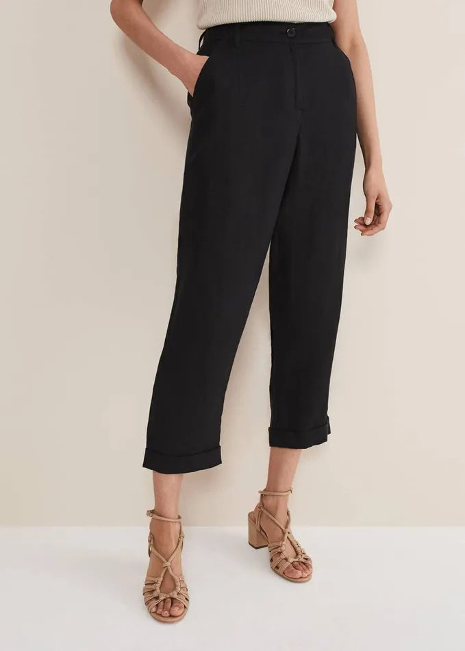 Phase Eight Klarra Black Linen Tapered Trousers Black Women Trousers
