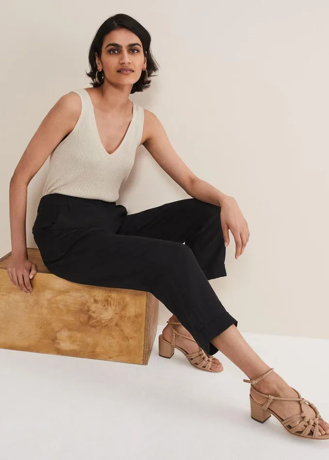 Phase Eight Klarra Black Linen Tapered Trousers Black Women Trousers