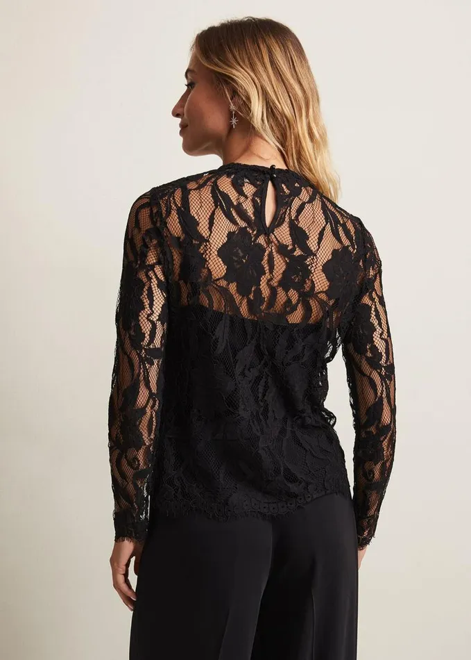 Phase Eight Lara Black Lace Top Black Women Tops and TShirts