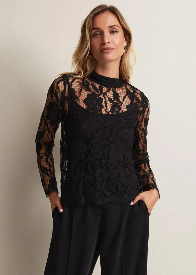 Phase Eight Lara Black Lace Top Black Women Tops and TShirts