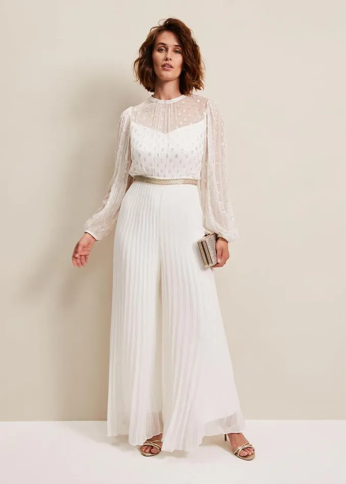 Phase Eight Larissa Pleated Jumpsuit Ivory Women Dresses