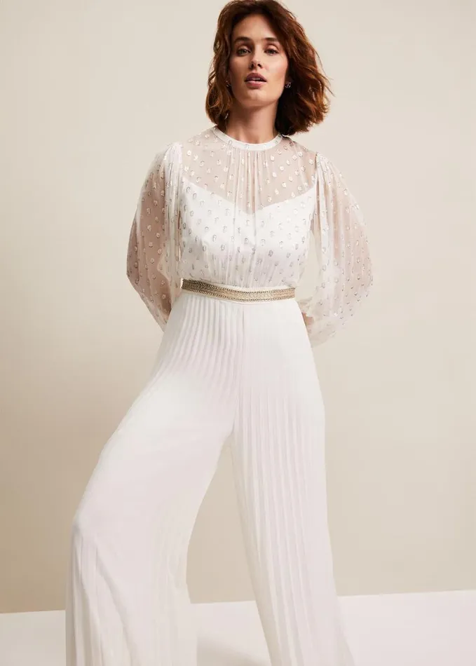 Phase Eight Larissa Pleated Jumpsuit Ivory Women Dresses