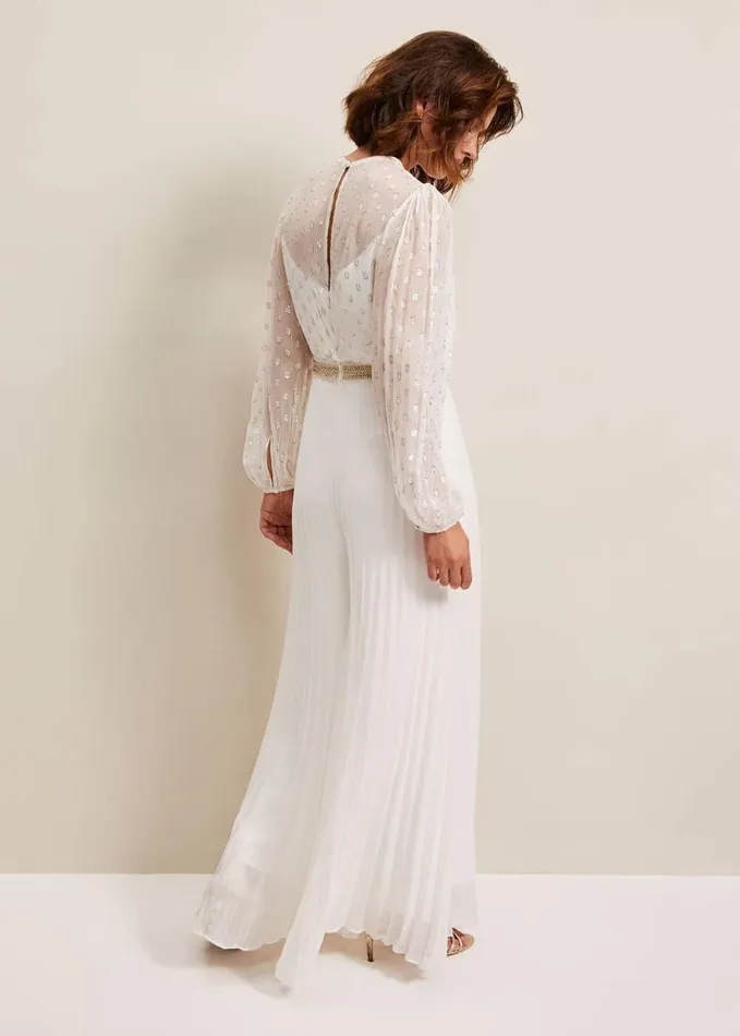 Phase Eight Larissa Pleated Jumpsuit Ivory Women Dresses
