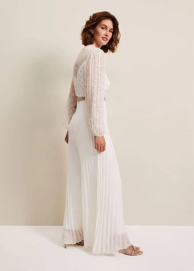 Phase Eight Larissa Pleated Jumpsuit Ivory Women Dresses