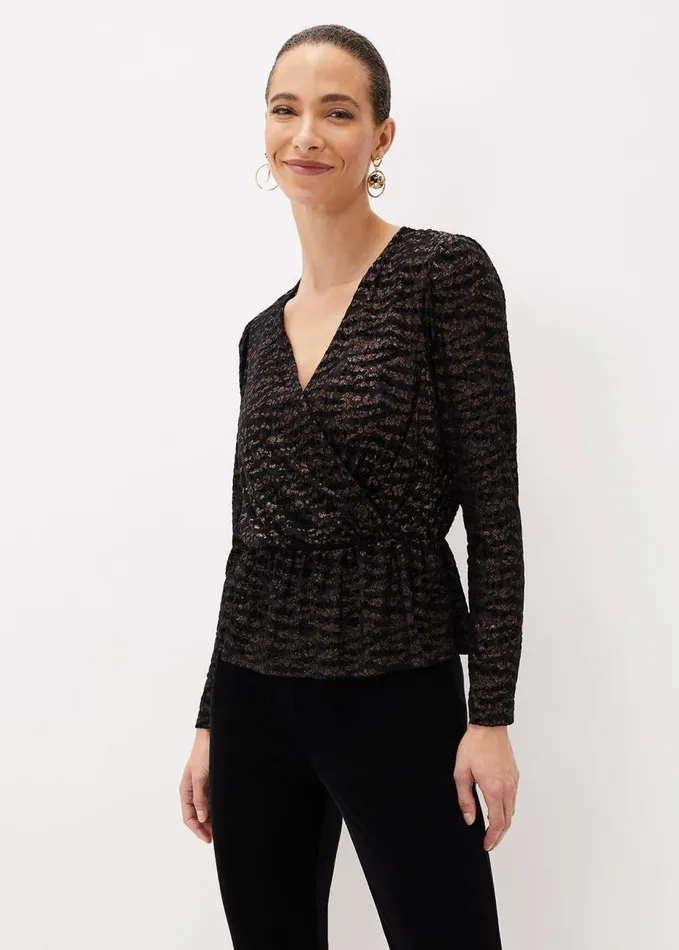 Phase Eight Lauren Animal Burnout Texture Top Black Women Tops and TShirts
