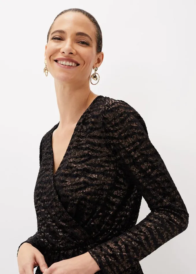 Phase Eight Lauren Animal Burnout Texture Top Black Women Tops and TShirts