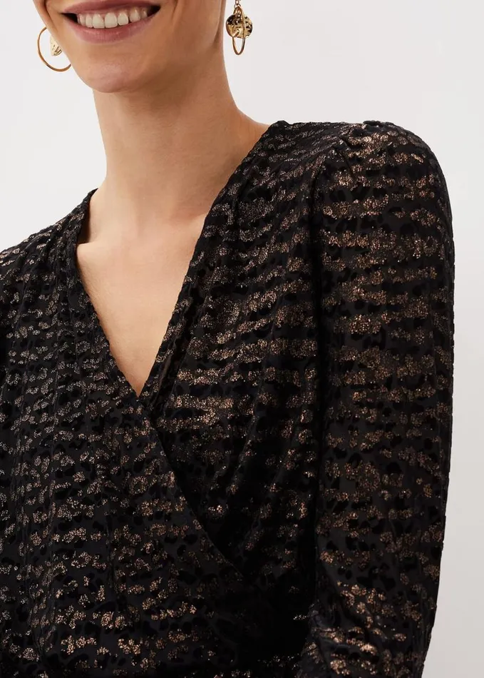 Phase Eight Lauren Animal Burnout Texture Top Black Women Tops and TShirts