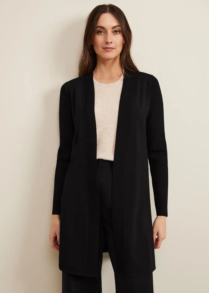 Phase Eight Lauren Longline Edge To Edge Cardigan Black Women Knitwear