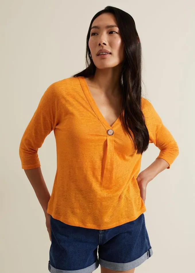 Phase Eight Leah Linen Top Orange Women Tops and TShirts