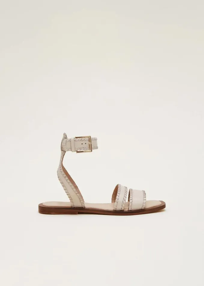 Phase Eight Leather Flat Sandals Cream Women Flats