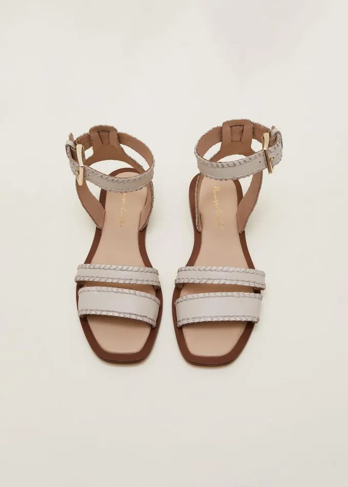 Phase Eight Leather Flat Sandals Cream Women Flats